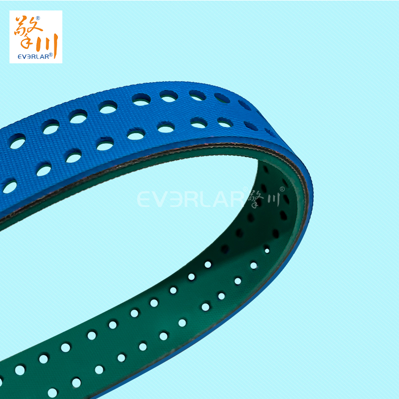 藍綠片基帶打孔耐磨防滑物流包裝行業(yè)分揀倉儲傳動平皮帶擎川定制