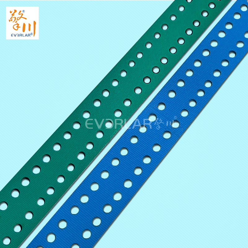 藍綠片基帶打孔耐磨防滑物流包裝行業(yè)分揀倉儲傳動平皮帶擎川定制