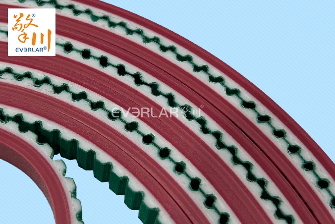 PU同步帶加綠布紅膠耐油耐磨食品行業(yè)自動化生產(chǎn)線聚氨酯傳動帶